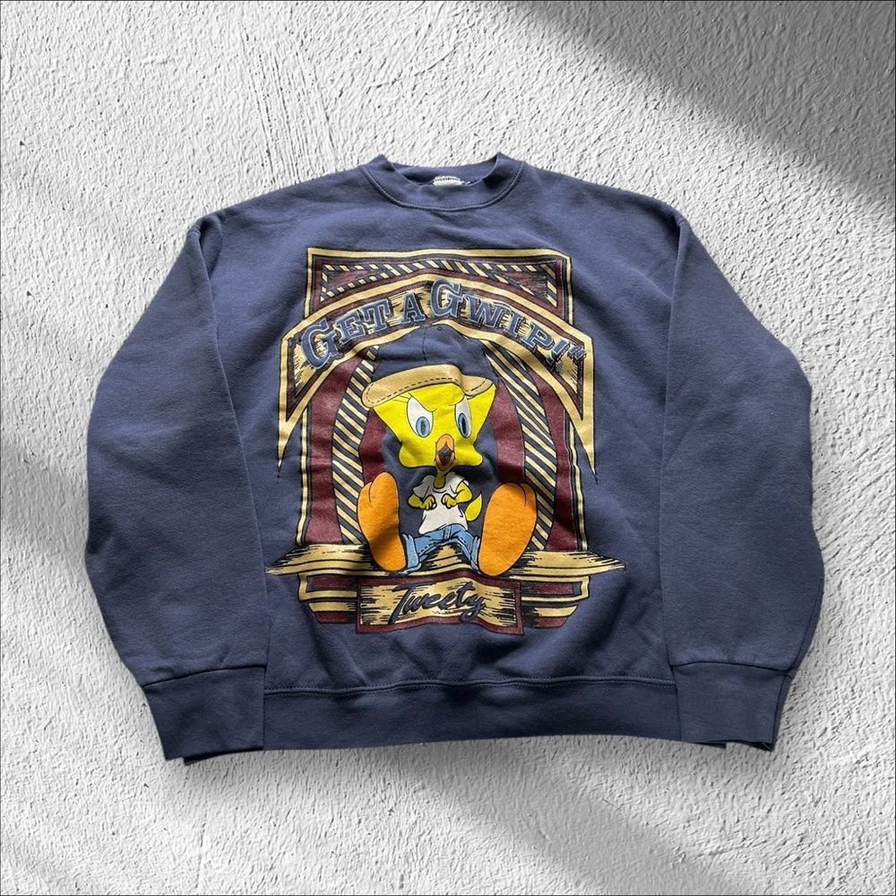 Vintage Tweety Bird Sweatshirt Womens Size XL Blue Long Sleeve Made in USA